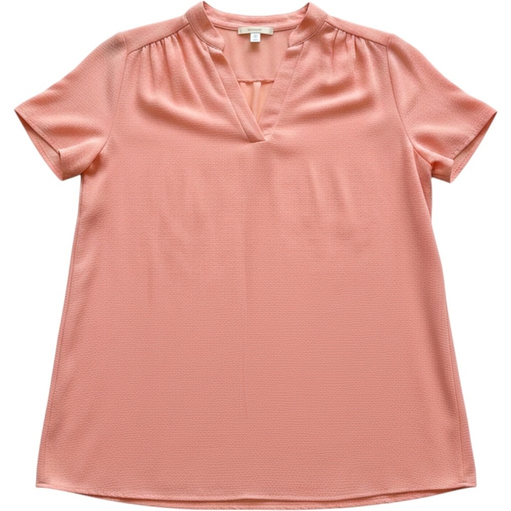 Entro Peach Pink V-Neck Short Sleeve Shift Dress Sz L Made in USA Style 3474